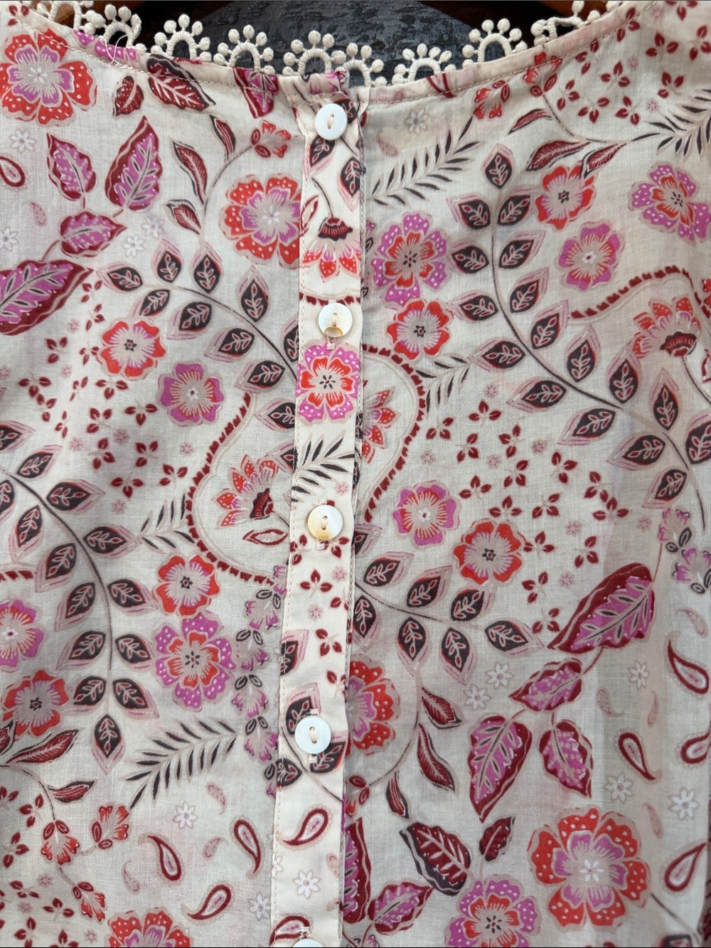 Karlie Boho Floral Paisley Lace Puff Sleeve Blouse M Pink - Picture 12 of 15